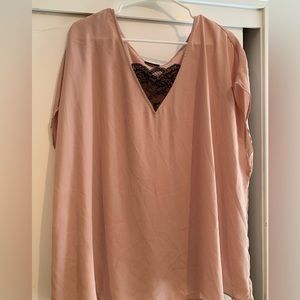 Torrid Pink Blouse with Black lace 2X